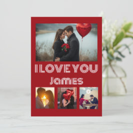 Invitación Modern Red Valentine’s Day Photo Card – 4 Photos