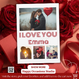 Invitación Modern Red Valentine’s Day Photo Card – 4 Photos