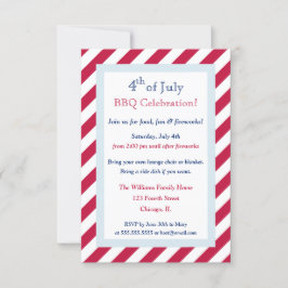 Invitación Modern Red White Stripes 4 de julio Fiesta de barb