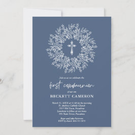 Invitación Modern Religious Blue Cross First Communion