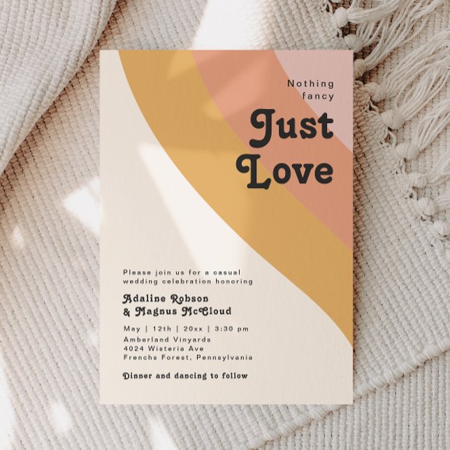 Invitación Modern Retro 70's Rainbow Just Love Boda (Subido por el creador)