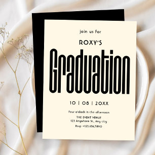 Invitación Modern Retro graduación en blanco y negro