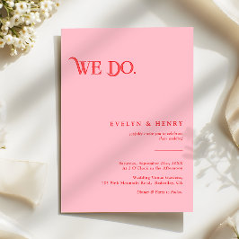 Invitación Modern Retro Pink and Red We Do Wedding