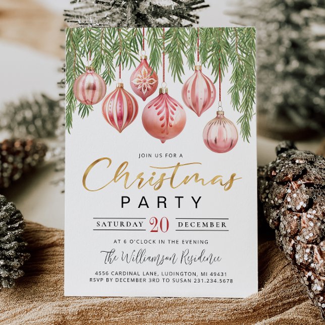 Invitación Modern Retro Pink Christmas Party Invitation (Modern Retro Pink Christmas Party Invitation)