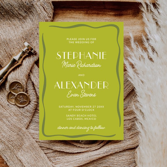 Invitación Modern Retro Vibrant Bold Citrus Green Wedding (Subido por el creador)
