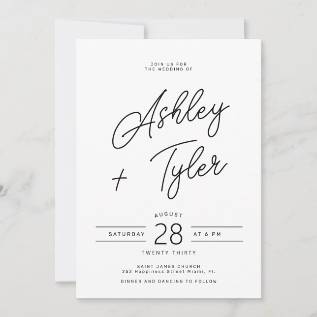 Invitación Modern retro whimsical script all in one wedding (Anverso)
