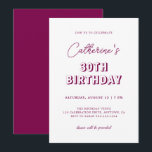 Invitación Modern Retro Wine 30th Birthday Fiesta<br><div class="desc">Celebra con estilo esta moderna invitación a la moda, empapada en el color del vino y acentuada por la tipografía retro que aparece con personalidad. Un guión minimalista elegante resalta su nombre, añadiendo un toque de elegancia a la vibración lúdica. Perfecto para marcar un hito con estilo, este diseño marca...</div>