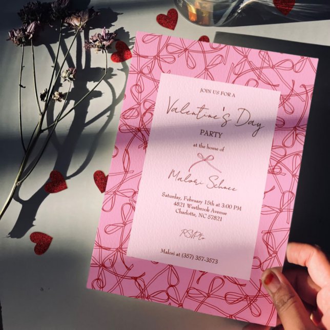 Invitación modern Ribbon Bow Pattern – Valentine’s Day Party  (Subido por el creador)
