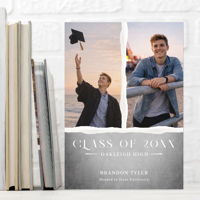 Invitación Modern Ripped Paper Graduation Photo Announcement (Subido por el creador)