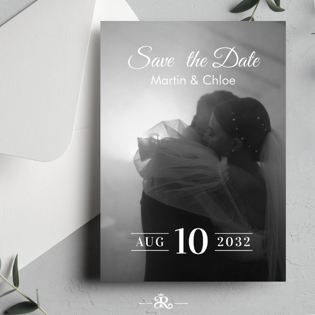 Invitación Modern Romantic Black and White Photo Wedding  (Subido por el creador)