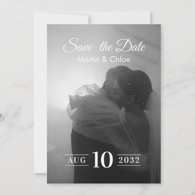 Invitación Modern Romantic Black and White Photo Wedding  (Anverso)
