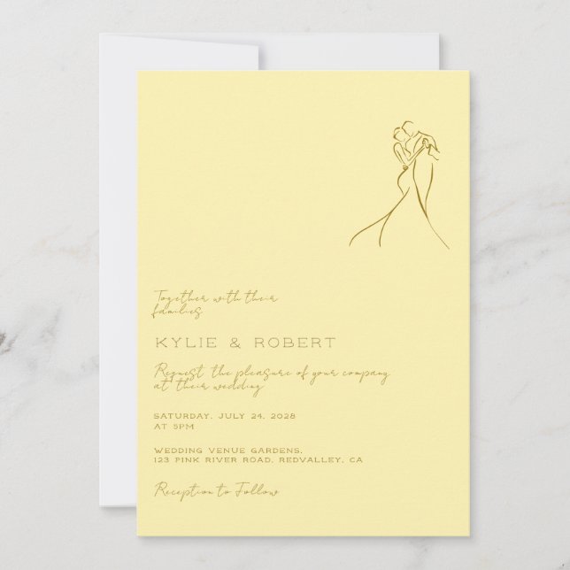 Invitación Modern Romantic Butter Yellow Wedding (Anverso)
