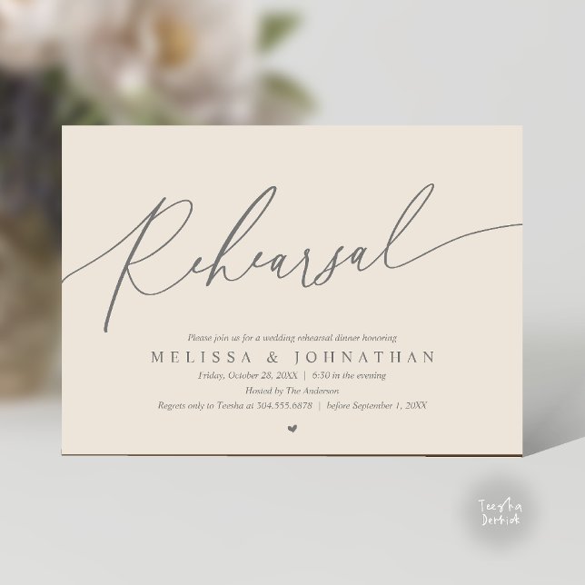 Invitación Modern Romantic Rehearsal Wedding Dinner Dancing (Modern Romantic Rehearsal Wedding Dinner Dancing Invitation Card in Cream Grey)