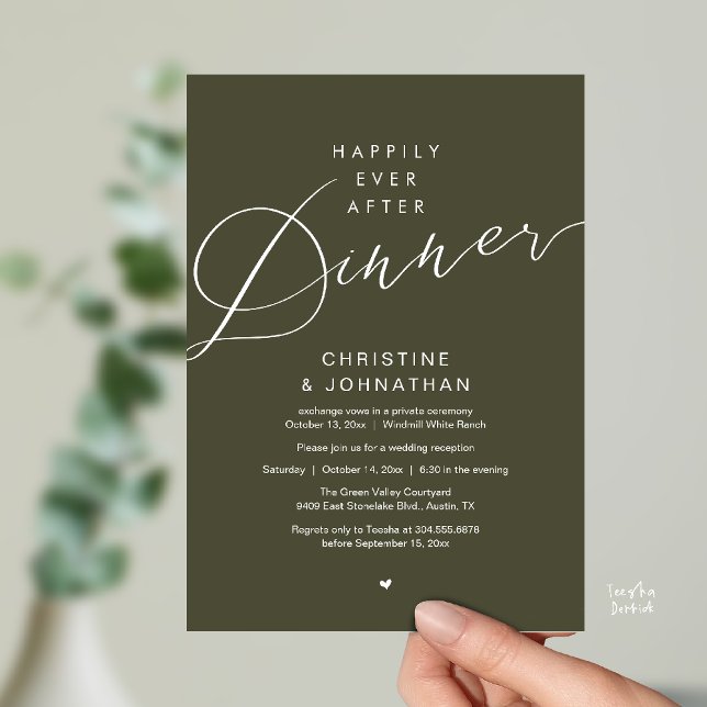 Invitación Modern Romantic Wedding Happily Ever After Dinner (Modern Romantic Wedding Happily Ever After reception Dinner Invitation card in Olive Green)