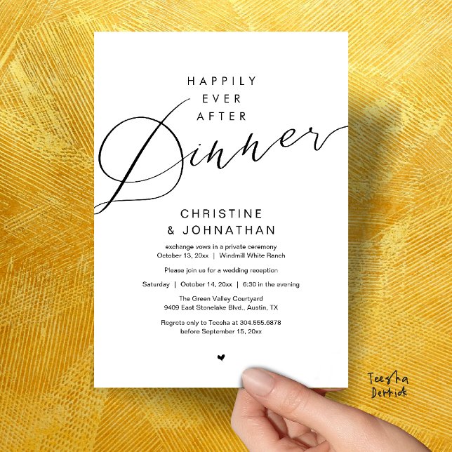 Invitación Modern Romantic Wedding Happily Ever After Dinner (Modern Romantic Wedding Happily Ever After reception Dinner Invitation card in black white)