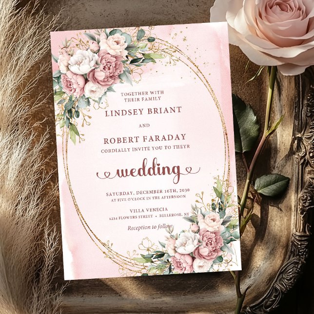 Invitación Modern Rose Gold Blush Flowers Eucalyptus Wedding  (Modern Rose Gold Blush Flowers Eucalyptus Wedding Invite

)