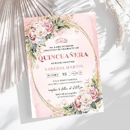 Invitación Modern Rose Gold Floral Greenery 15th Birthday