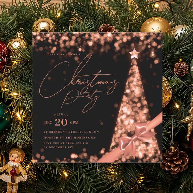 Invitación MODERN Rose Gold Winter Christmas Tree Bow Party  (MODERN Rose Gold Winter Christmas Tree Bow Party Invitation)