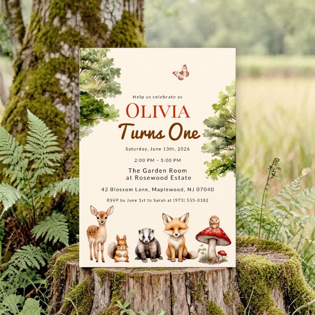 Invitación modern Rustic Forest Animals Baby's First Birthday (Subido por el creador)