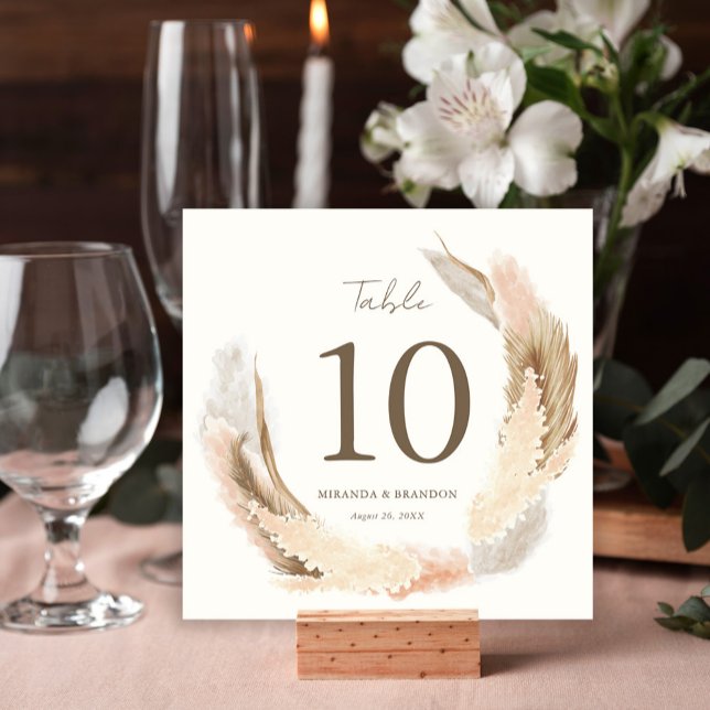 Invitación Modern Rustic Pampas Grass Wedding Table Number (Subido por el creador)