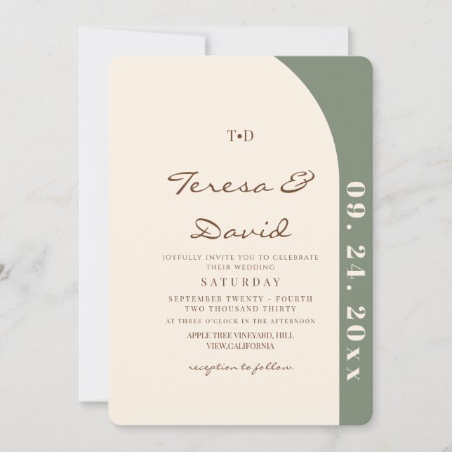Invitación Modern Sage & Cream Boho Photo Wedding (Anverso)