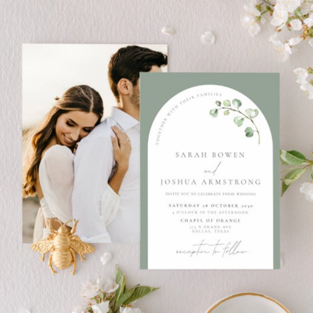 Invitación Modern Sage Green Arch Boda De Foto Botánica Inv (Subido por el creador)