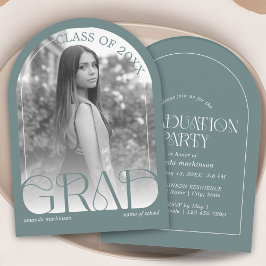 Invitación Modern Sage Green Arch Photo Graduation Party