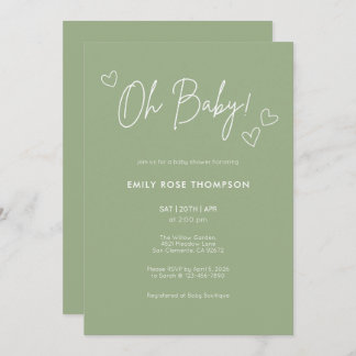 Invitación Modern Sage Green Baby Shower Minimal Script