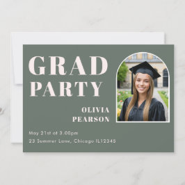 Invitación Modern Sage Green Blush Pink Arch Photo Grad Party