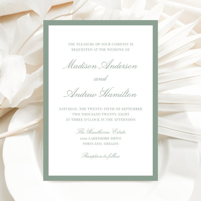 Invitación Modern Sage Green Border Wedding (Subido por el creador)