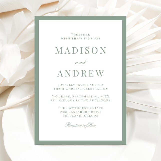 Invitación Modern Sage Green Border Wedding (Subido por el creador)