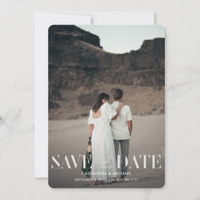 Invitación Modern Sage Green Dos Bodas de fotografía Save Dat (Anverso)