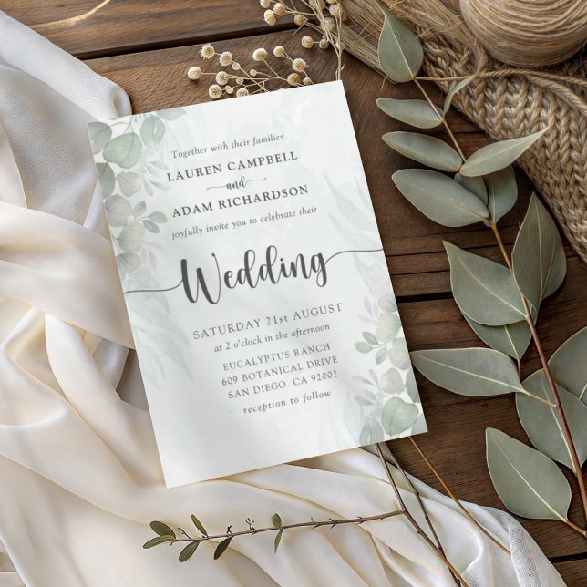 Invitación Modern Sage Green Eucalyptus Wedding Invitation (Subido por el creador)