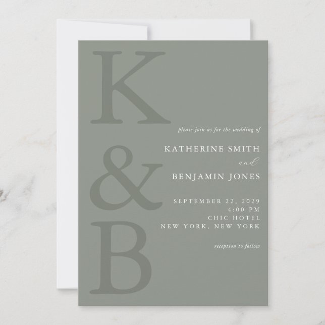Invitación Modern Sage Green Monogram All in One Wedding (Anverso)