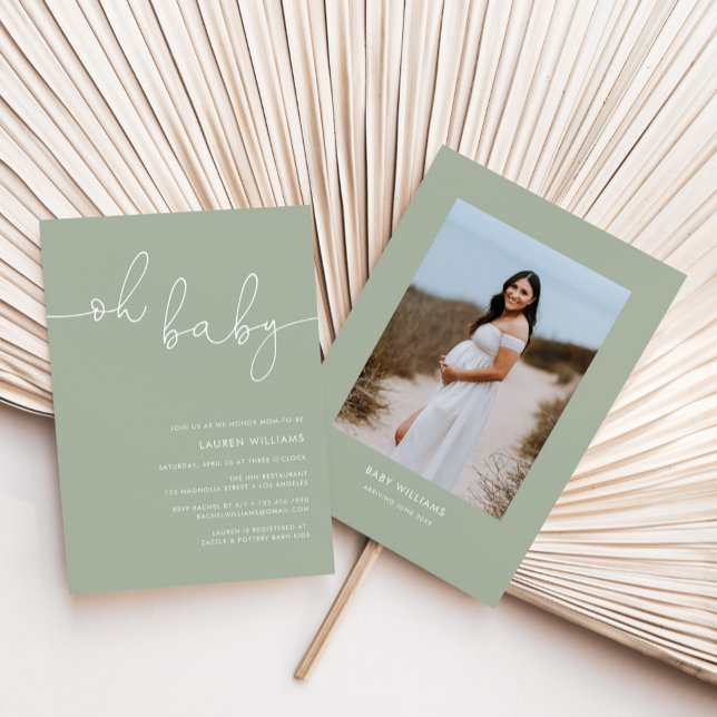 Invitación Modern Sage Green Photo Baby Shower (Subido por el creador)