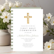 Modern Sage Green Stripes Cruza Primera Comunión