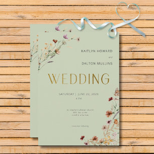 Invitación Modern Sage Green Wildflower Bouquet Boda