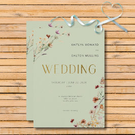 Invitación Modern Sage Green Wildflower Bouquet Boda