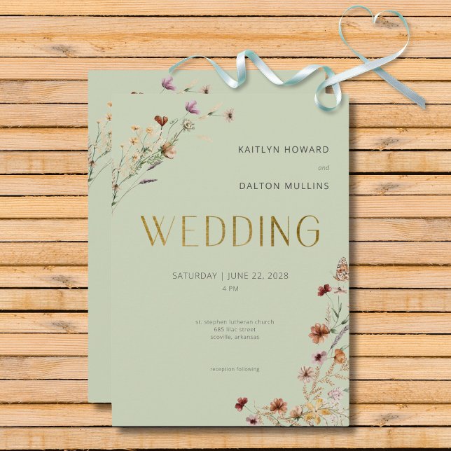 Invitación Modern Sage Green Wildflower Bouquet Boda (Modern Sage Green Wildflower Bouquet Wedding Invitation)