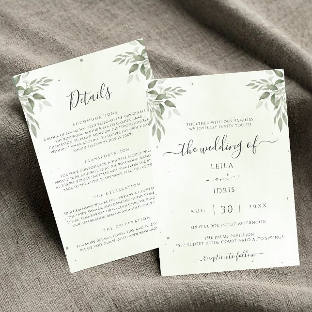 Invitación Modern Sage Greenery Floral All-in-One Wedding (Subido por el creador)