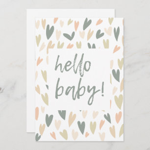 Invitación Modern Sage Heart Gender Neutral Hello Baby Shower