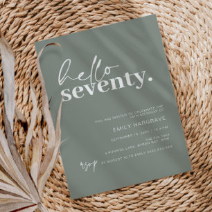 Invitación Modern Sage Hello 70th Birthday Party