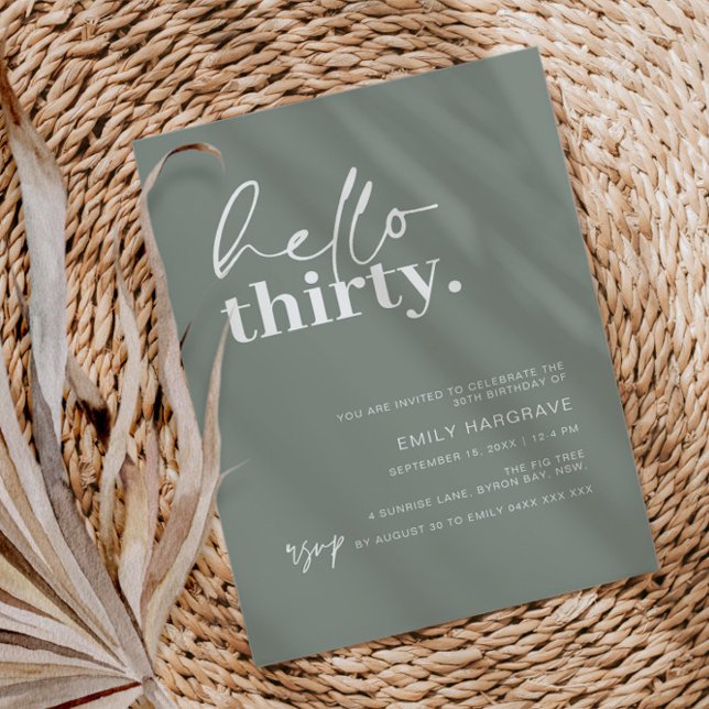 Invitación Modern Sage Hello Thirty 30 Birthday Party (Subido por el creador)