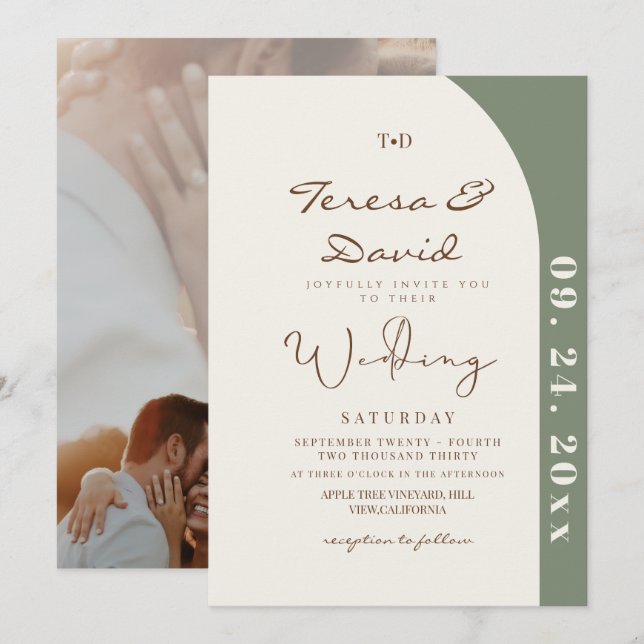 Invitación Modern Sage Photo Wedding (Anverso / Reverso)