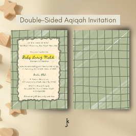Invitación Modern Sage Plaid Aqiqah New Born Baby Celebration