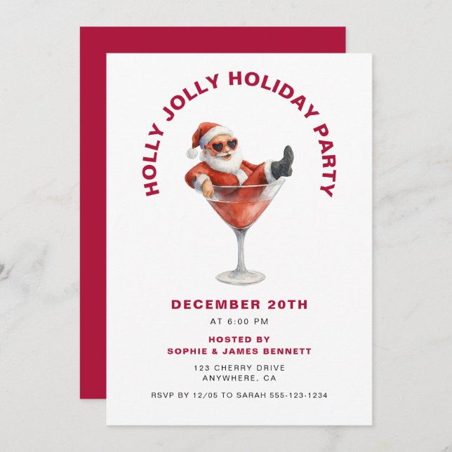 Invitación Modern Santa Holly Jolly Christmas Party (Anverso / Reverso)