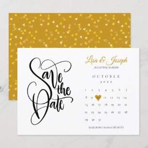 Invitación Modern Save the Date Calendar Gold Love Heart
