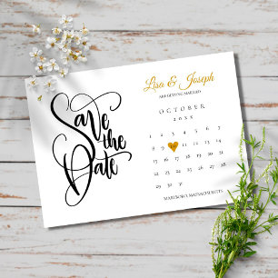 Invitación Modern Save the Date Calendar Gold Love Heart