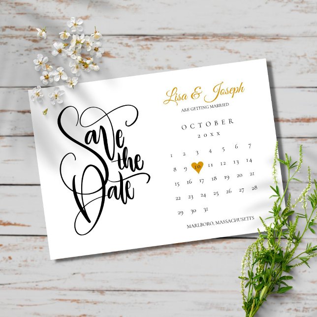 Invitación Modern Save the Date Calendar Gold Love Heart (Subido por el creador)