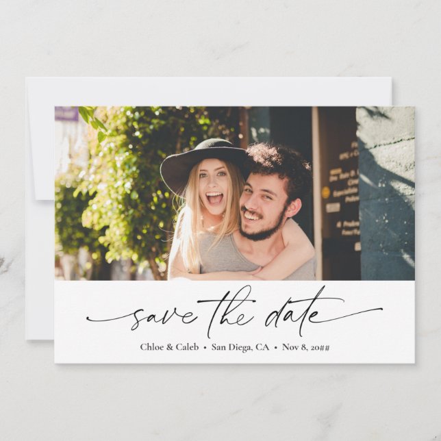 Invitación Modern Save the Date Calligraphy Boda Photo (Anverso)